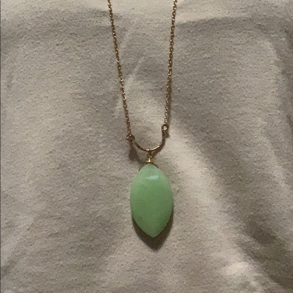 SOLD Long Gold Mint Stone Necklace - Picture 3 of 4